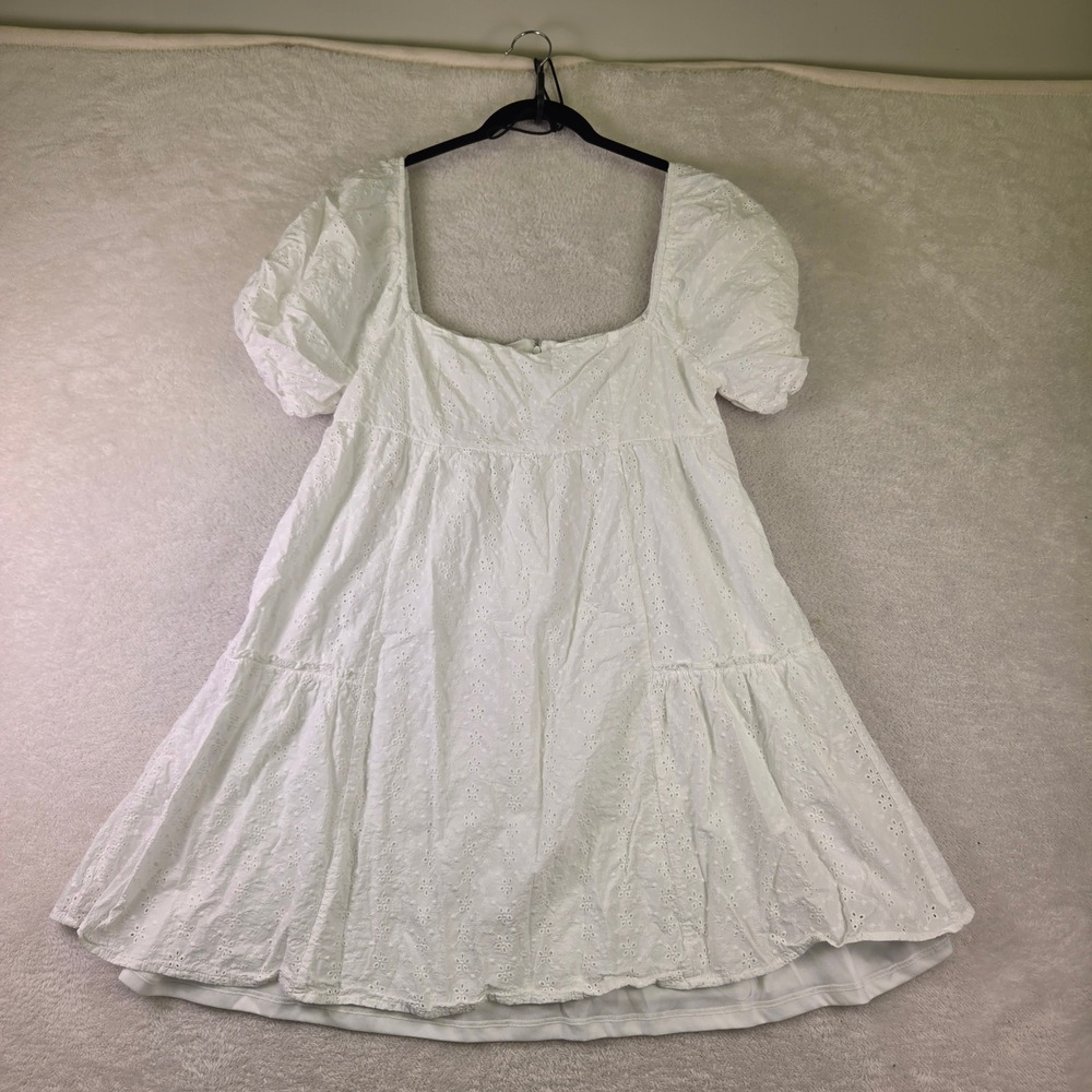 Altar'd State White Eyelet Babydoll Mini Dress Puff Sleeve Tiered XL